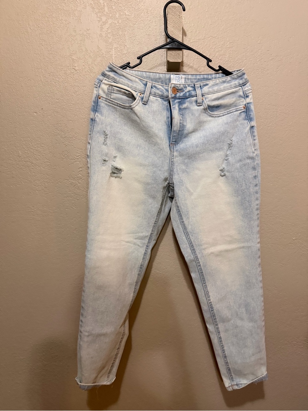 Time and Tru Washed Distressed Boyfriend Jeans - Light Blue